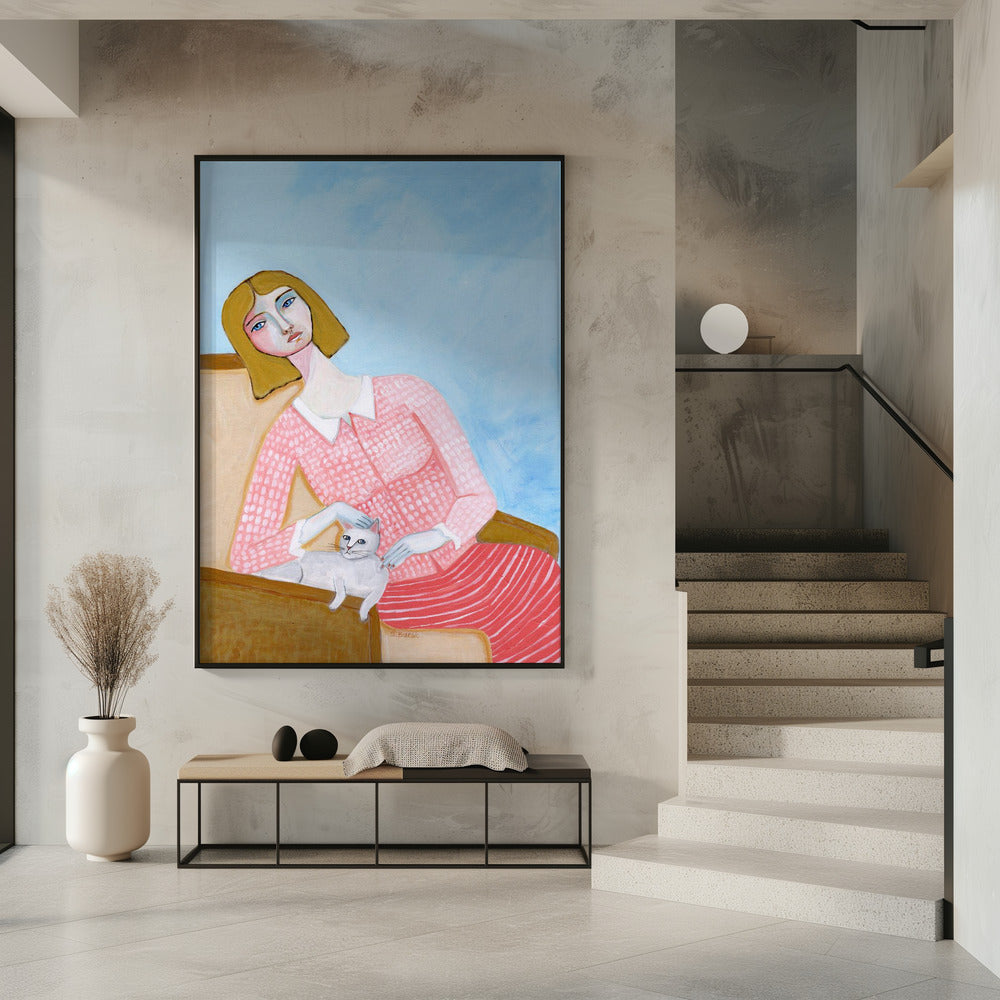 Dame mit weißer Katze | Poster