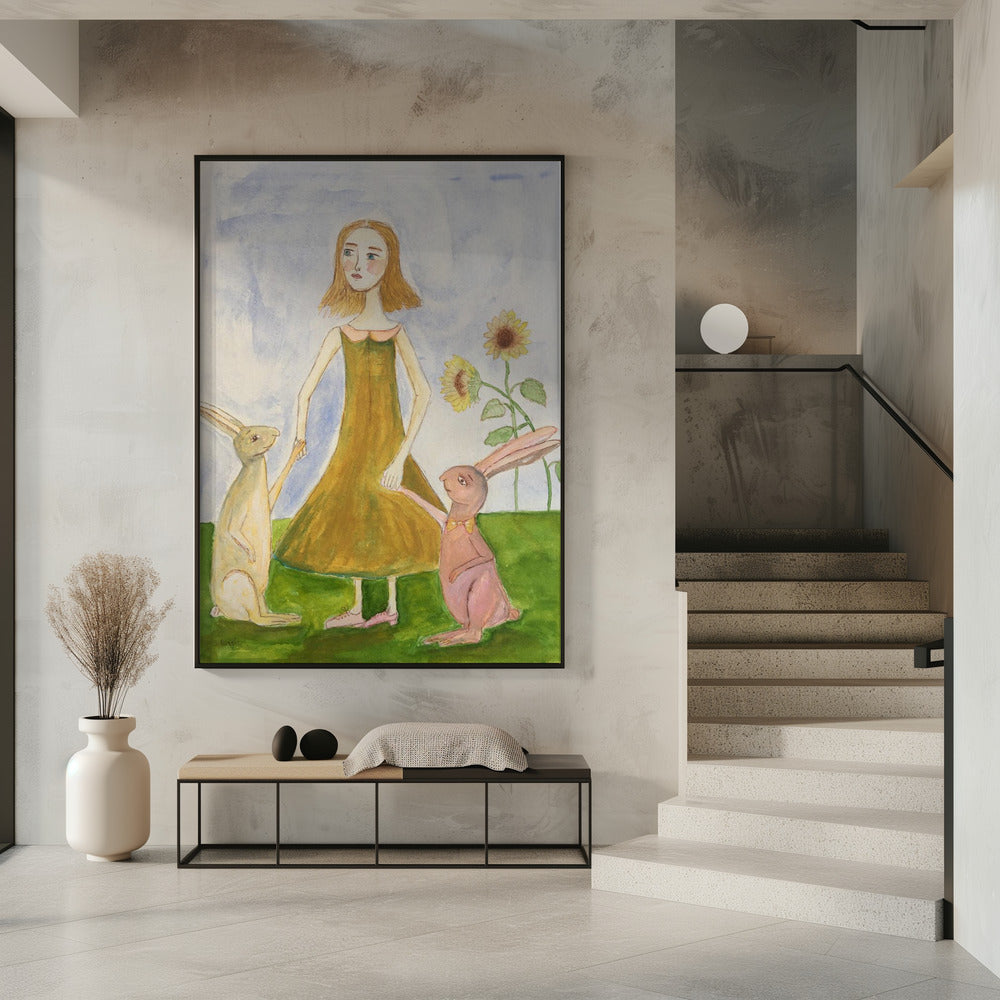 Girl with her rabbits | Poster