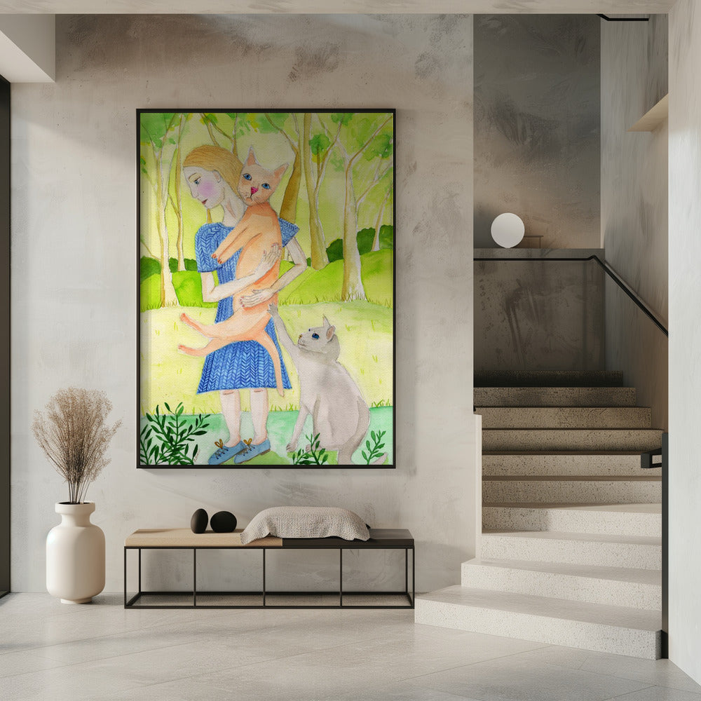 Dame mit der orange-grauen Katze. | Poster