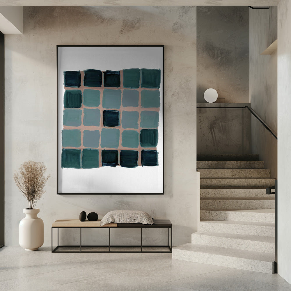 Petrol kariertes Quadrat Poster
