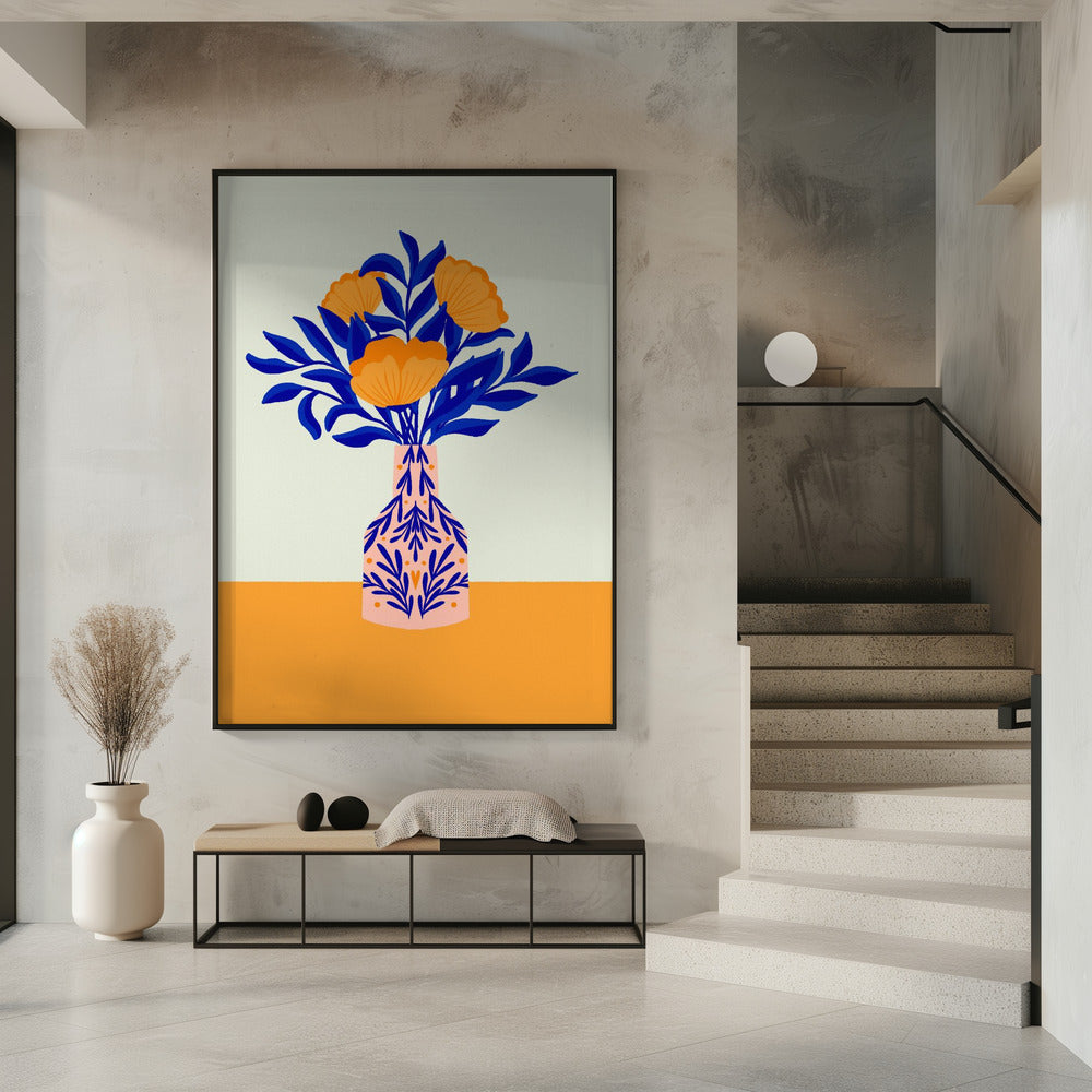 Orangefarbene Mohnblumen in einer Vase | Poster