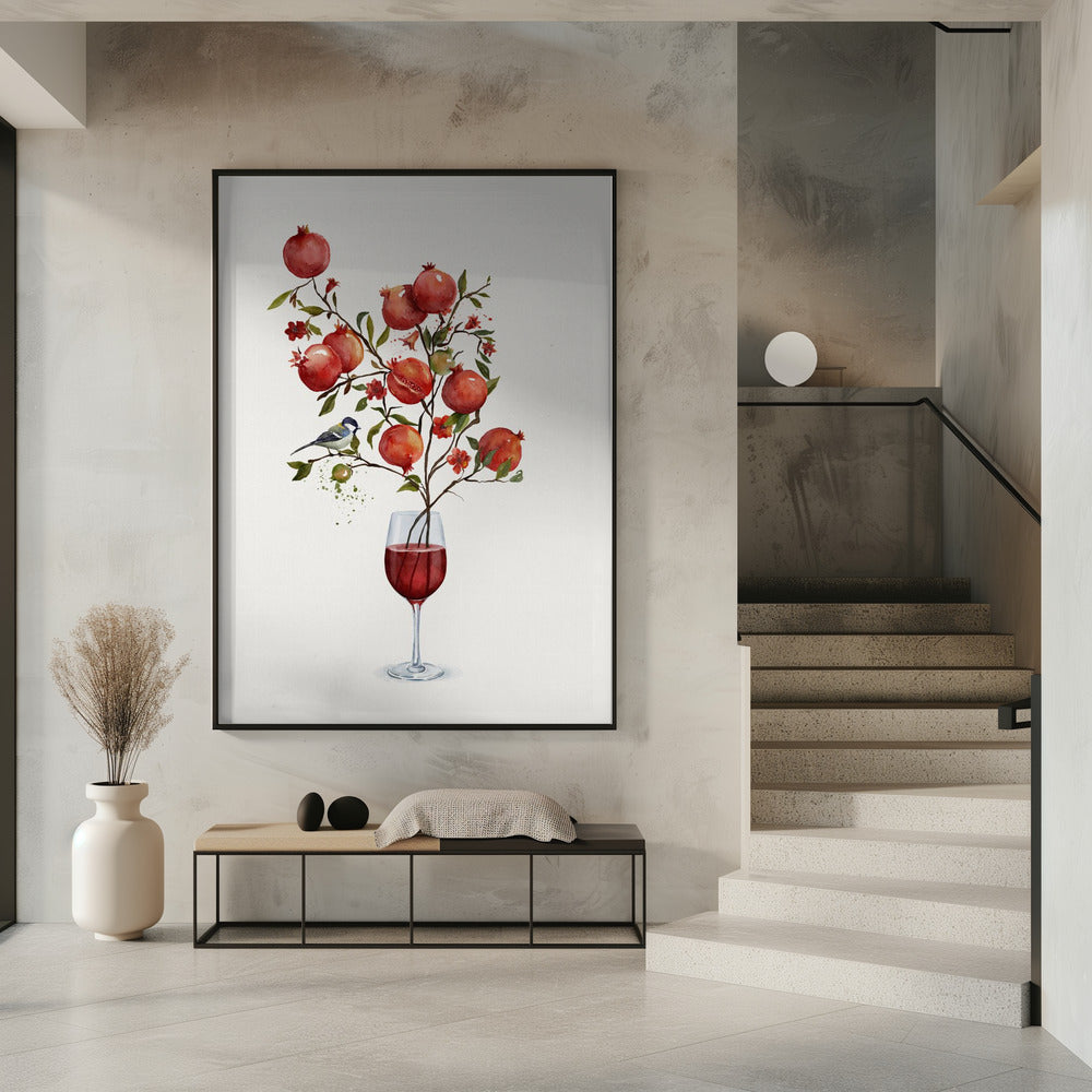 Granatapfel in einem Glas Wein | Poster
