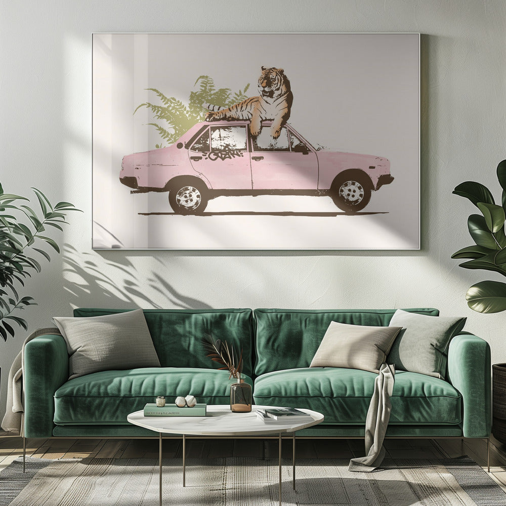 Tiger On Car | Canvas