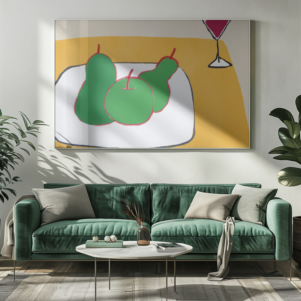 Grüne Birnen auf dem Tisch | Leinwand