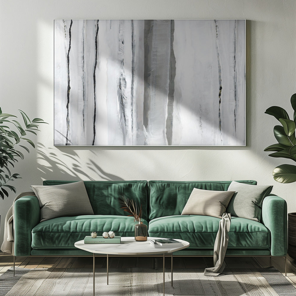 Vertikale Linien und silberne Schleier | Leinwand