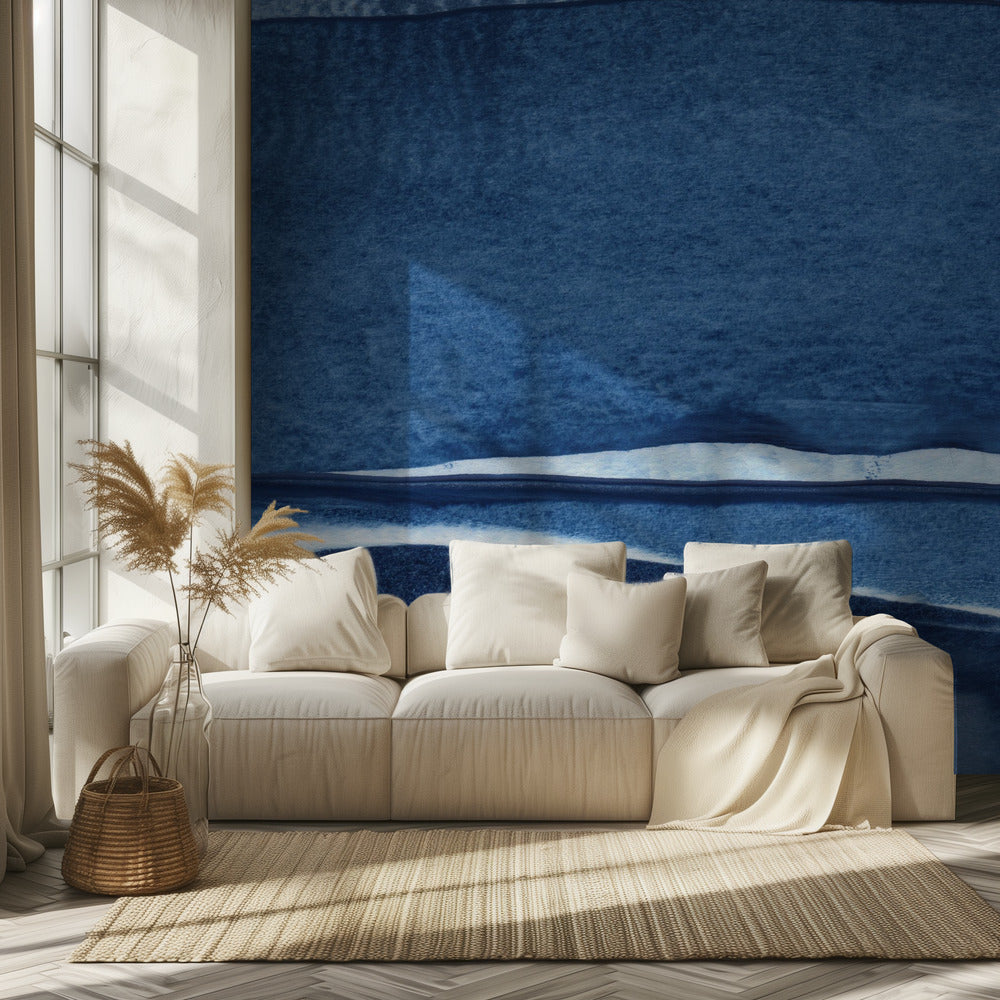 Blaue Aquarellwellen | Tapete