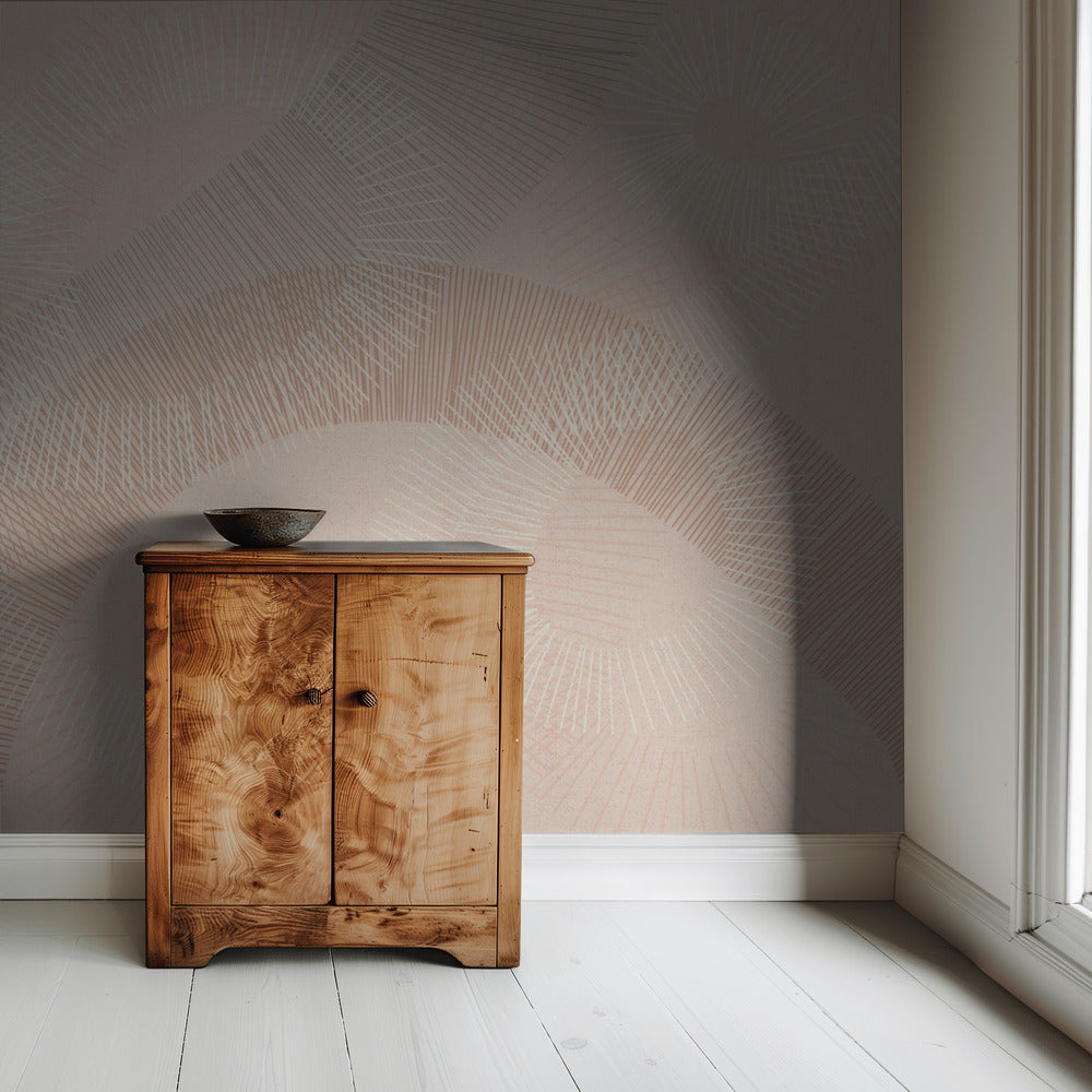 calming essentials Curved Lines chalky peach | Wallpaper