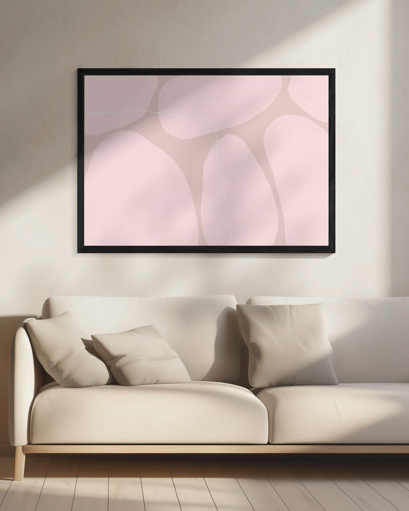 Pink Organic Shapes And Thin White Lines | Canvas