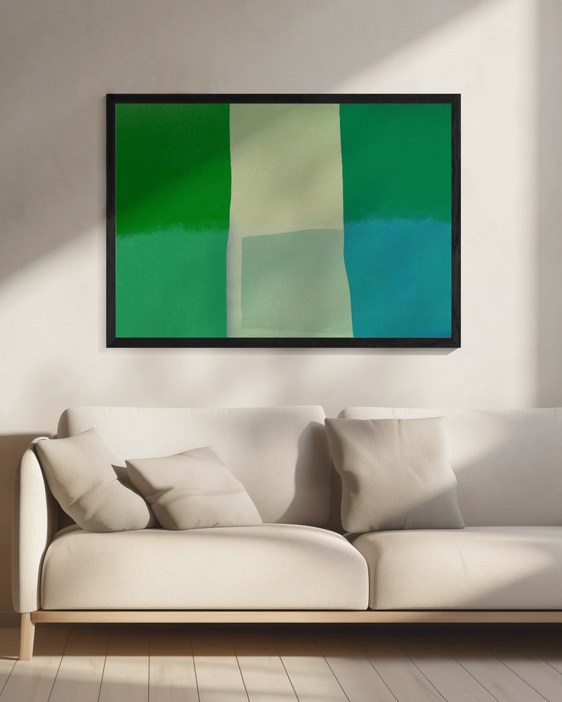 Minimalistische Komposition mit leuchtenden Grün- und Blautönen | Leinwand