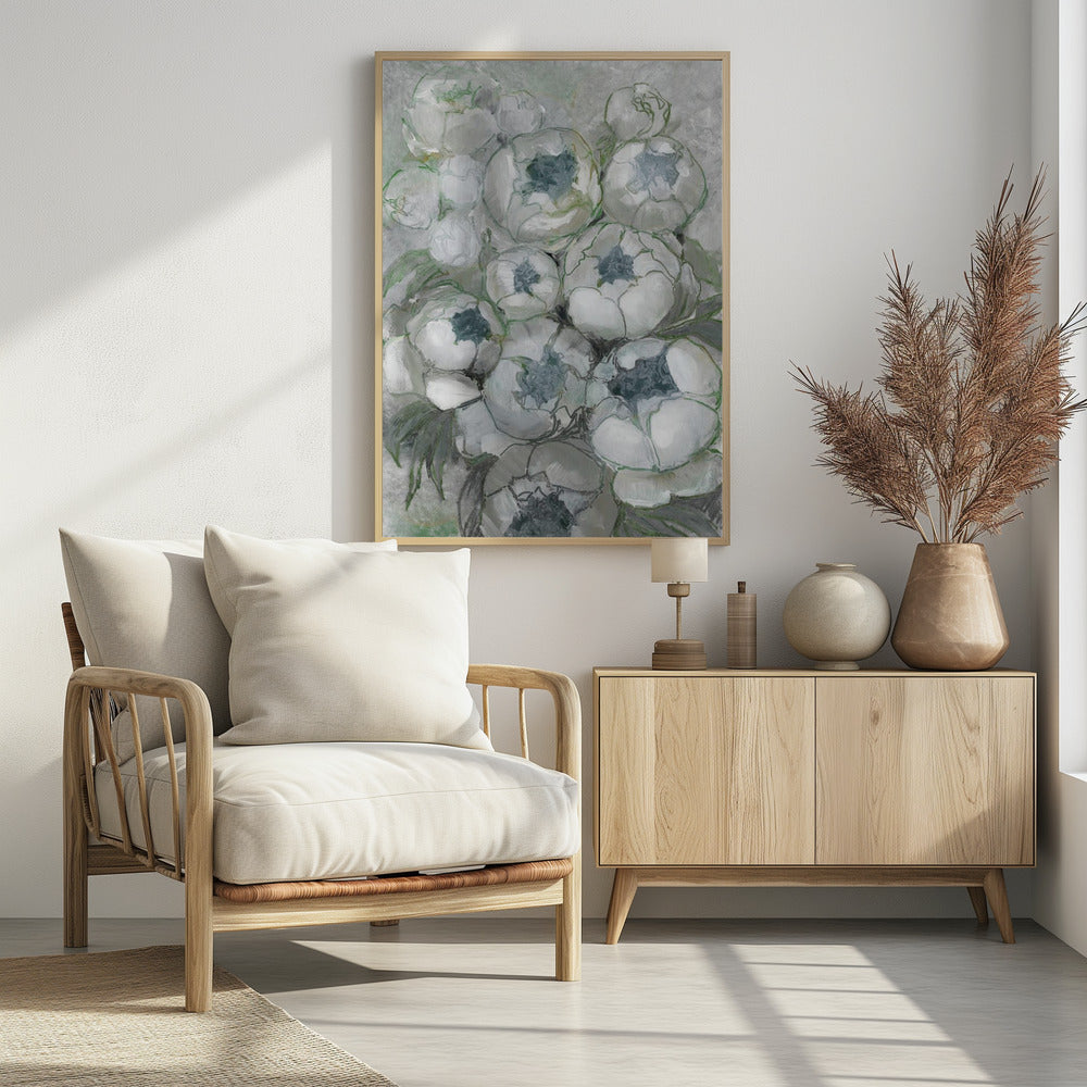 Nuria bouquet of peonies in teal and green | Poster