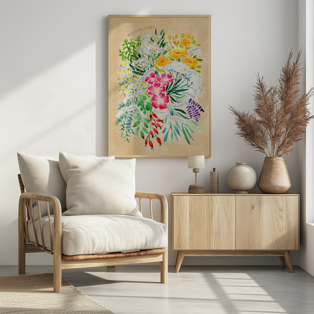 Medicinal herbs in vintage sepia | Poster