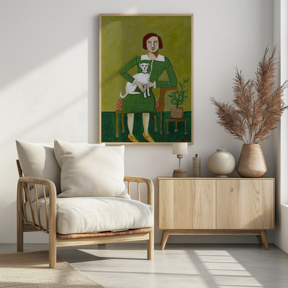 Vintage Lady with her white dog | Poster