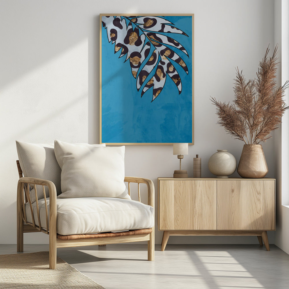 Blaues Tierblatt mit Leopardenmuster | Poster