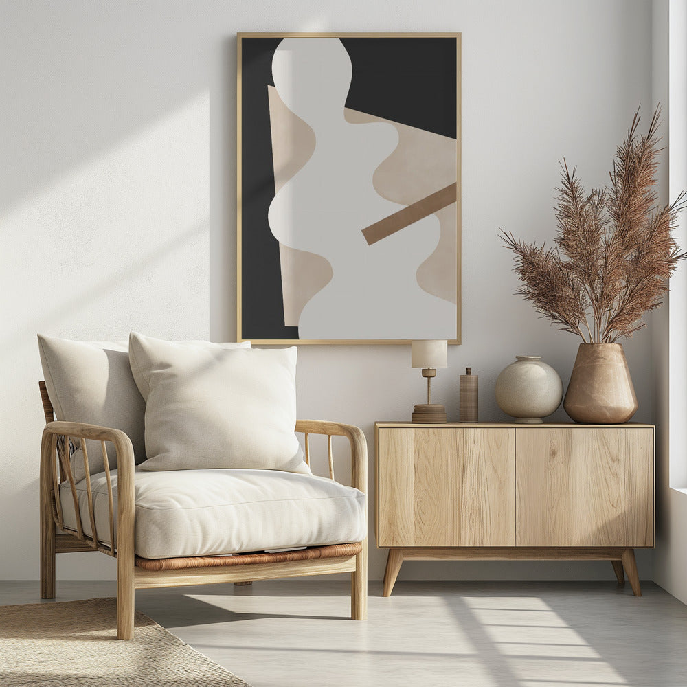 Beige Grafikkurven Kunst | Poster