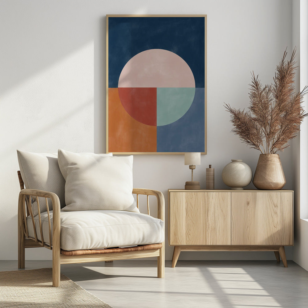 Geometrische Abstraktion mit einem großen Pastellkreis | Poster
