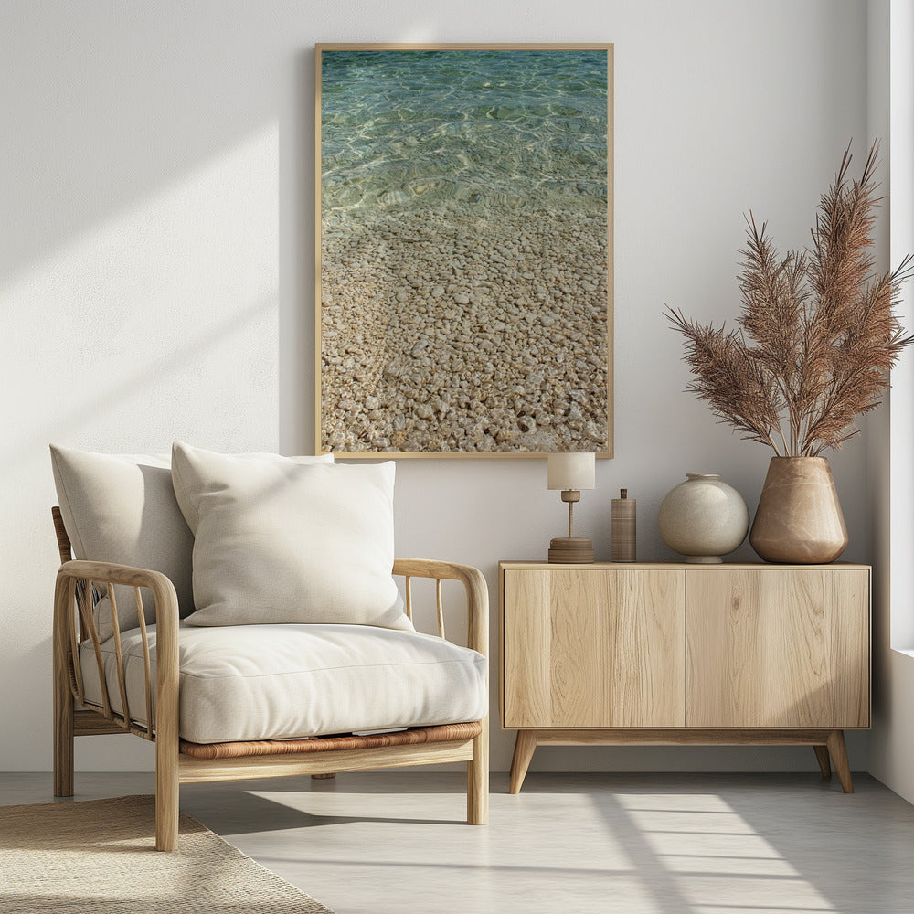 Aquamariner Ozean und goldene Kieselsteine | Poster