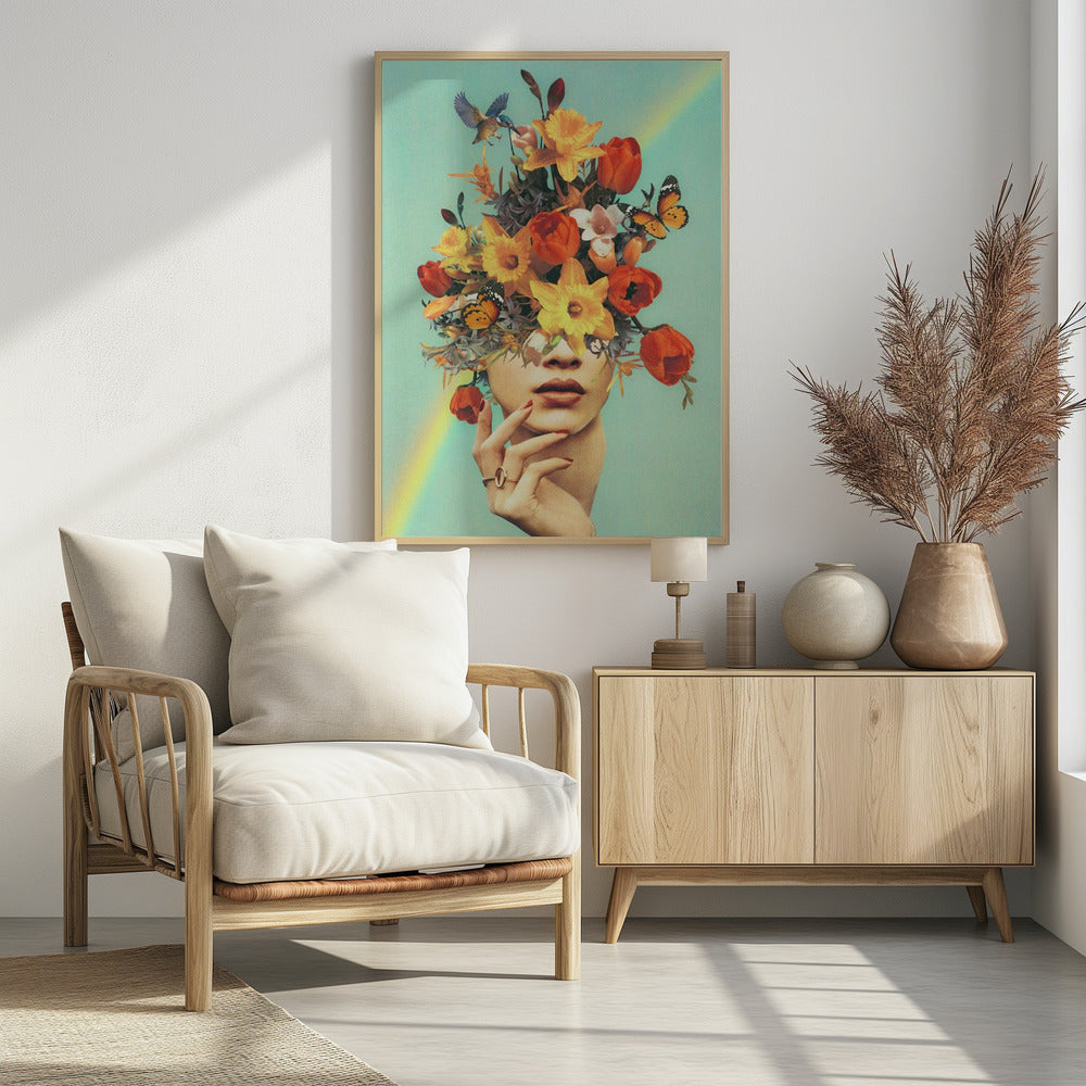 Baby blüht – Regenbogen, Blumen, Vögel und Schmetterlinge | Poster