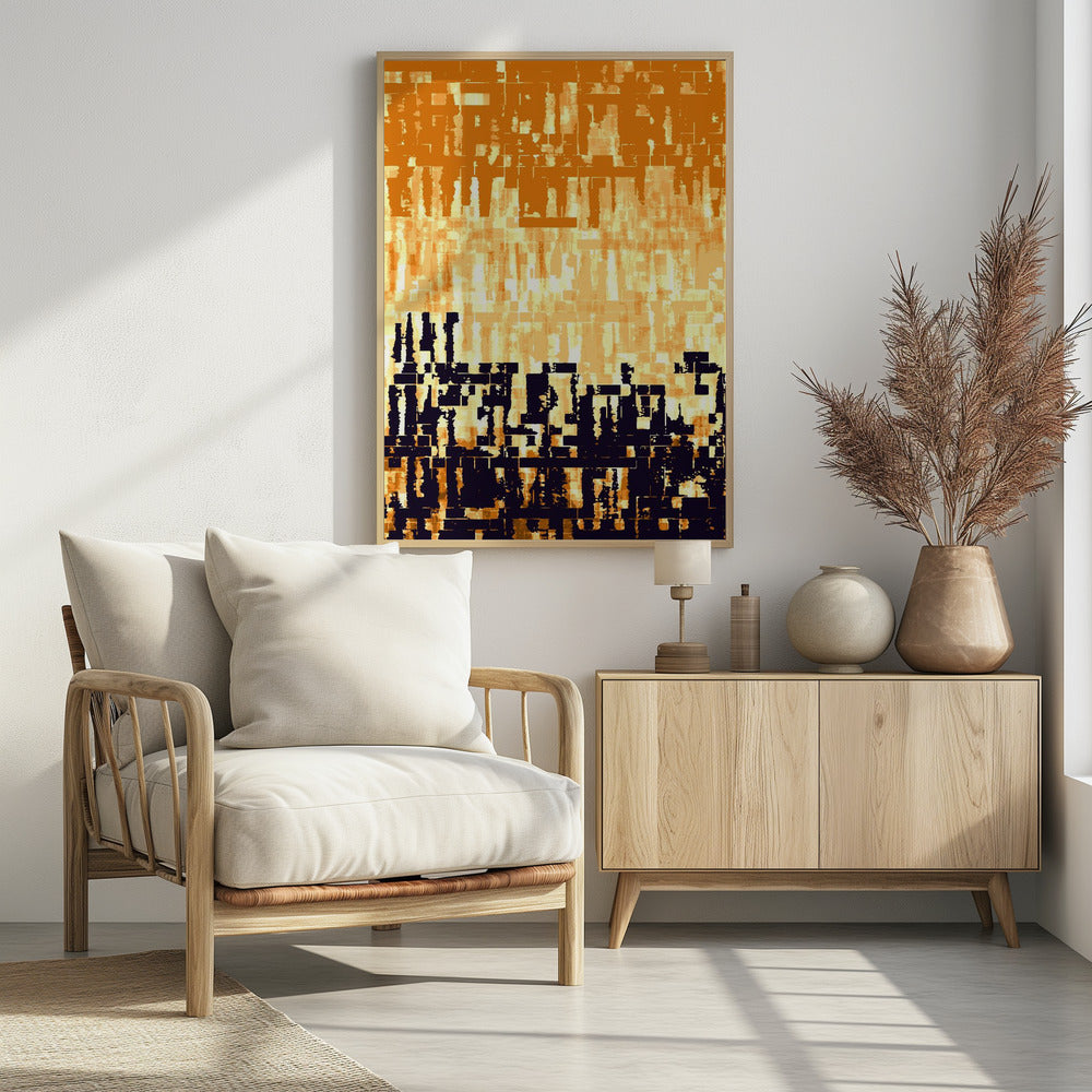 Orange-schwarze Farbpalette mit pixeligen Texturen | Poster