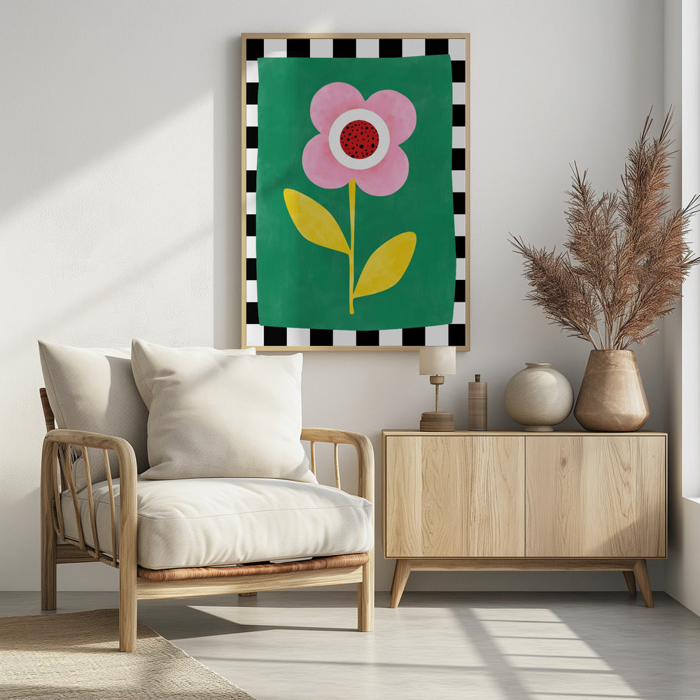 Rosa Blume mit gelben Blättern | Poster