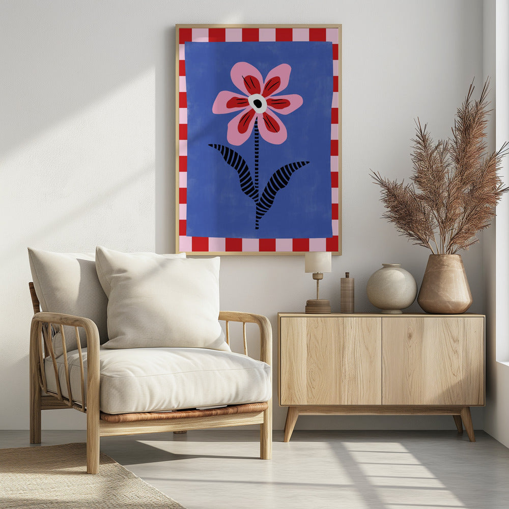 Blume mit rosa Blütenblättern und gestreiften Blättern | Poster