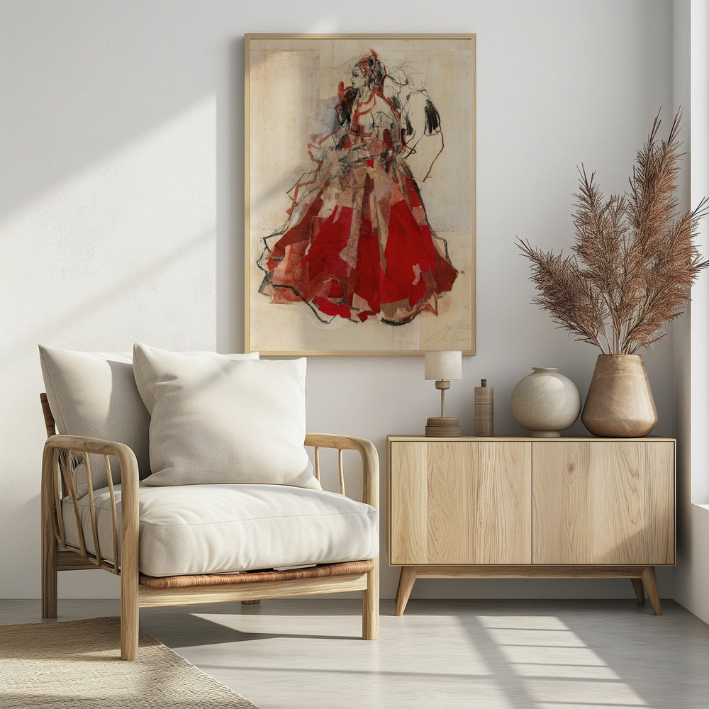 Frau in einem leuchtend roten Kleid | Poster