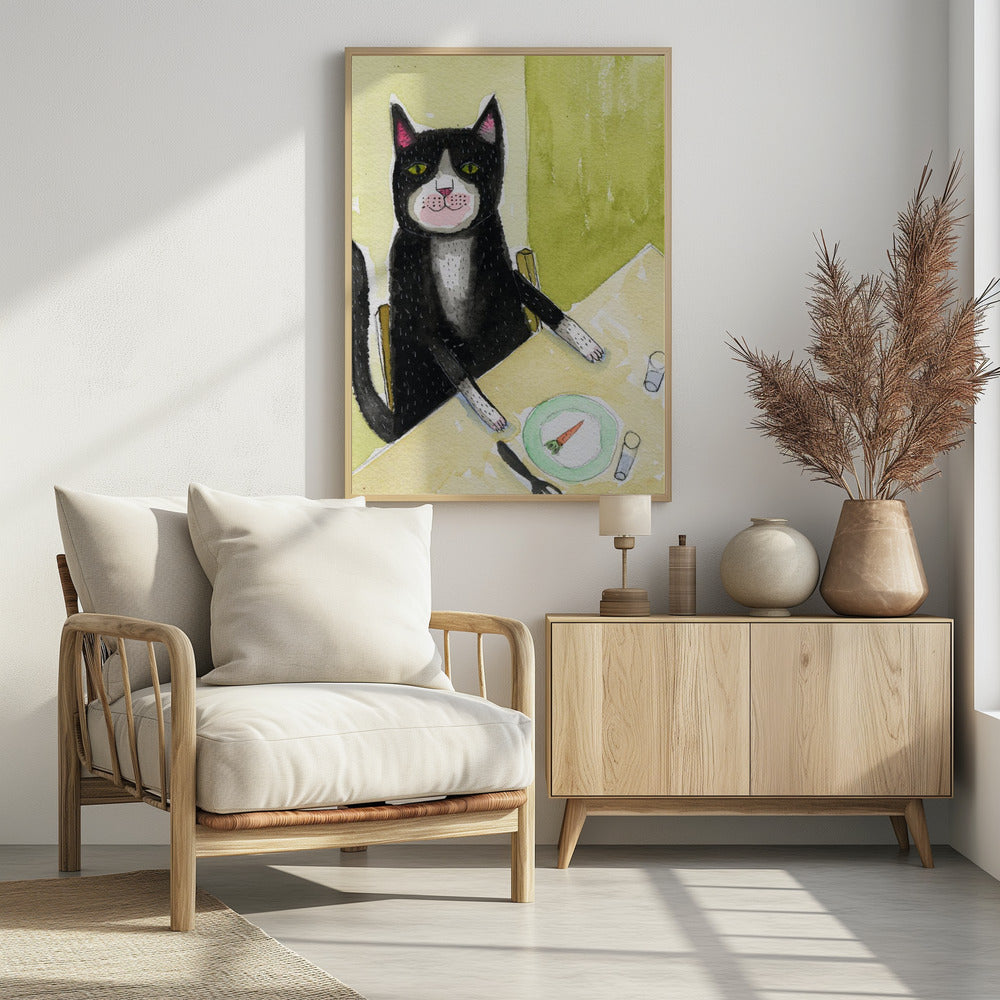 Katze beim Abendessen | Poster