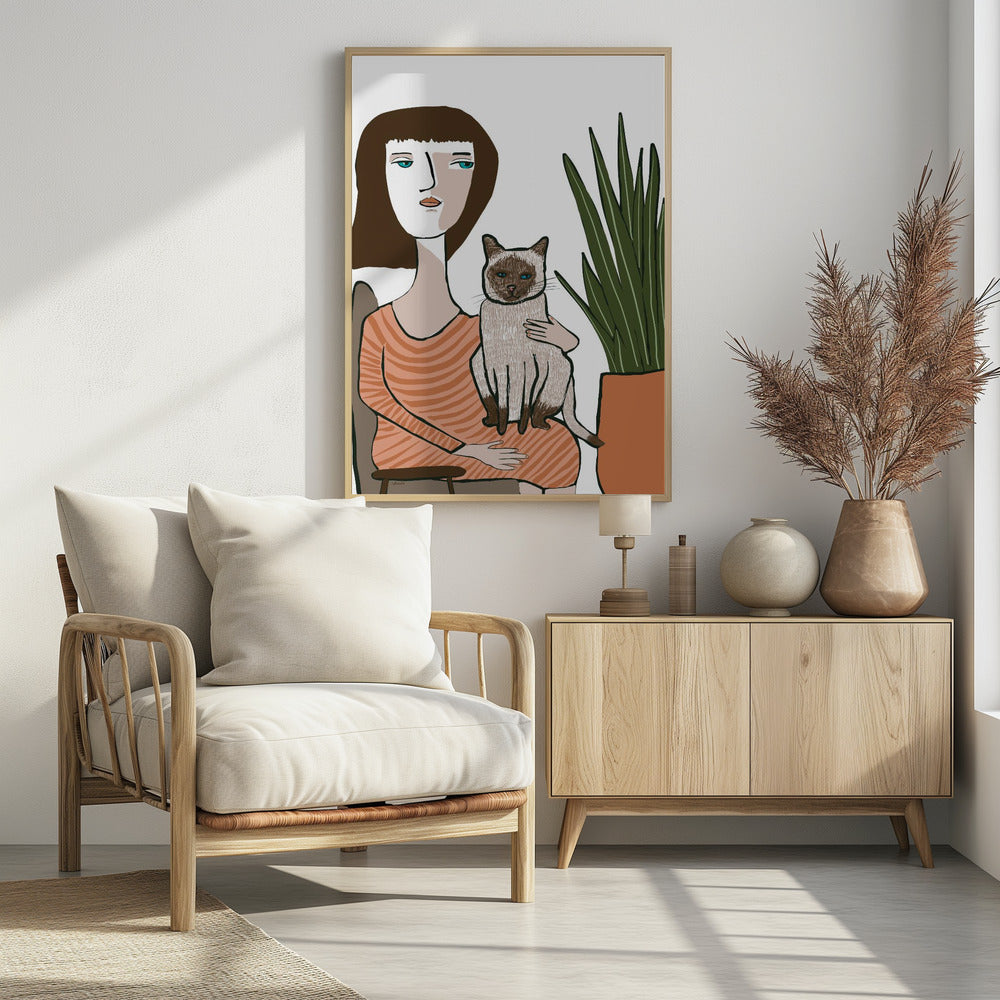 Mädchen mit Siamkatze | Poster