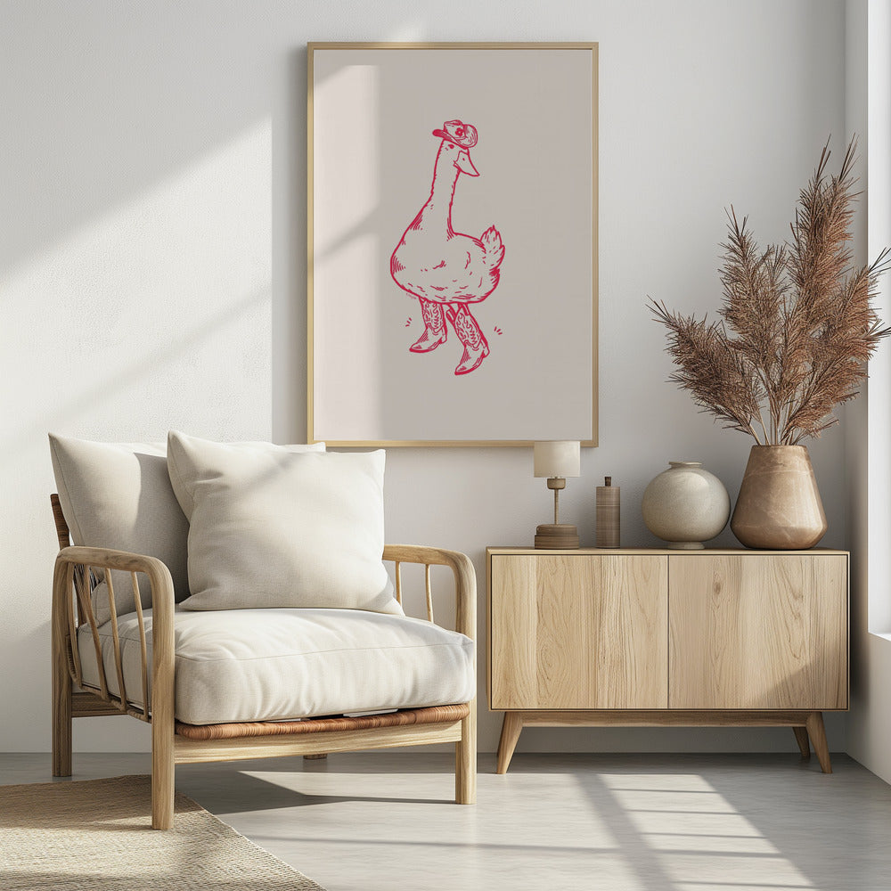 Duck wearing Western Boots in pink | Poster