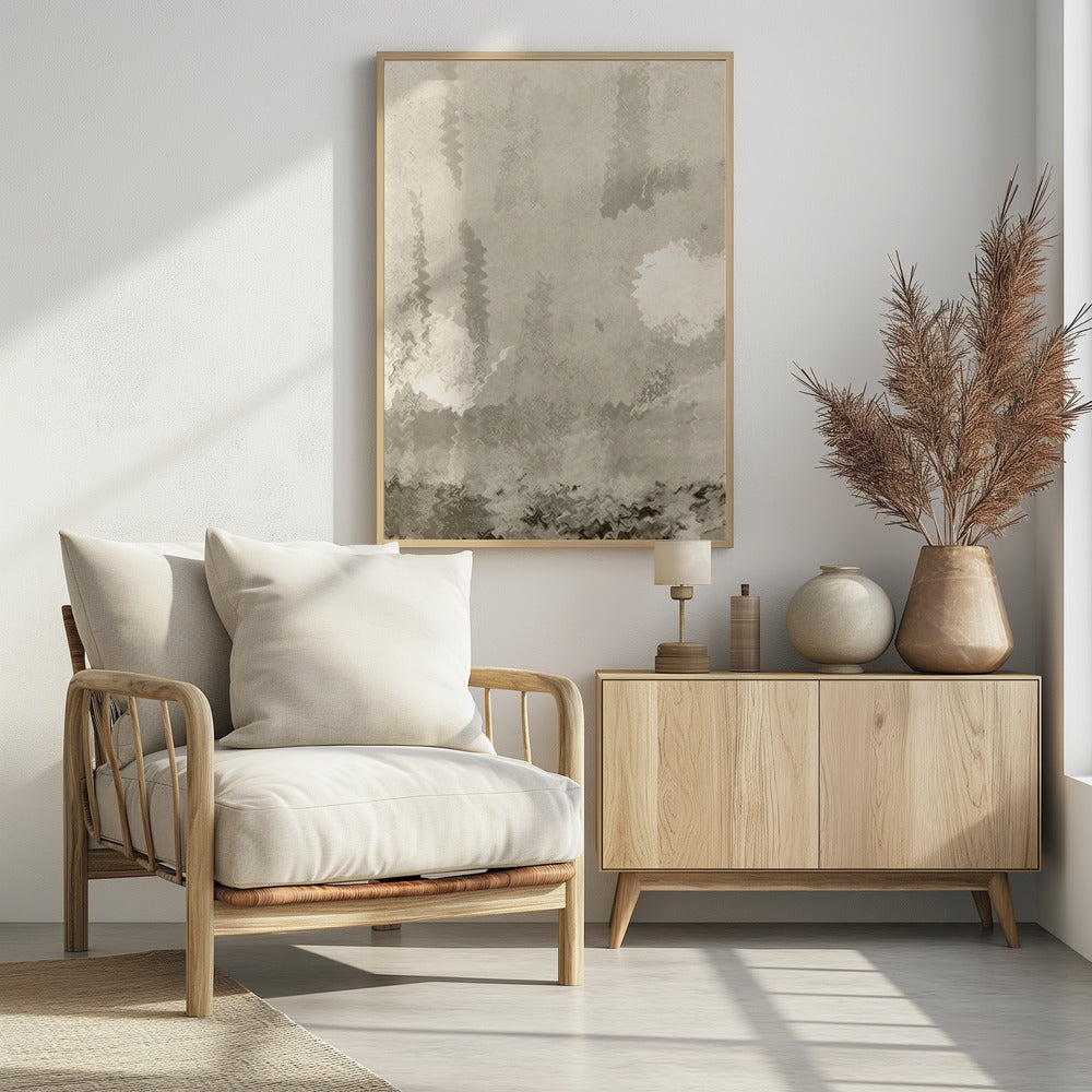 Zwei Monde. Reflexionen. Abstrakte Landschaft in neutralen Farben Nr. 1 | Poster