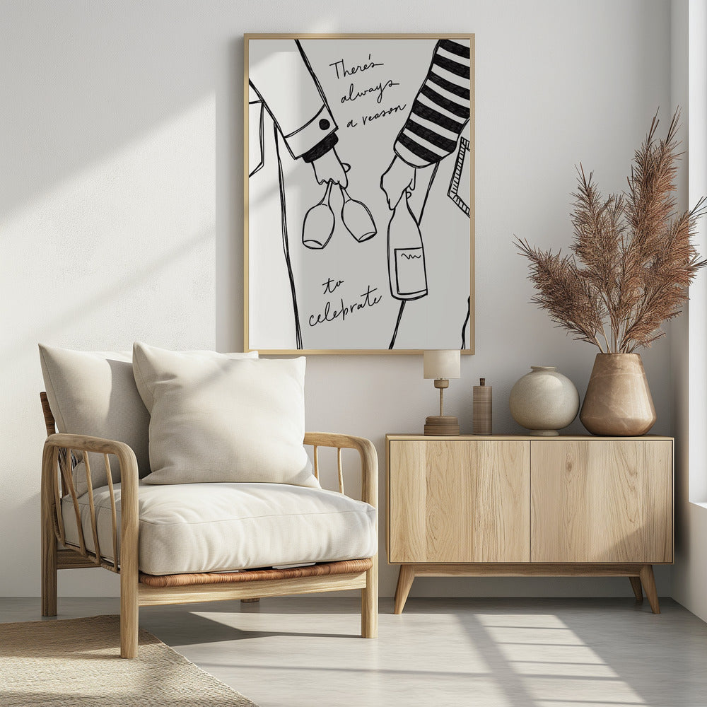Woman holding wine bottle and wine glass (Black &amp; White) - Wine Vin Femme Noir et Blanc | Poster