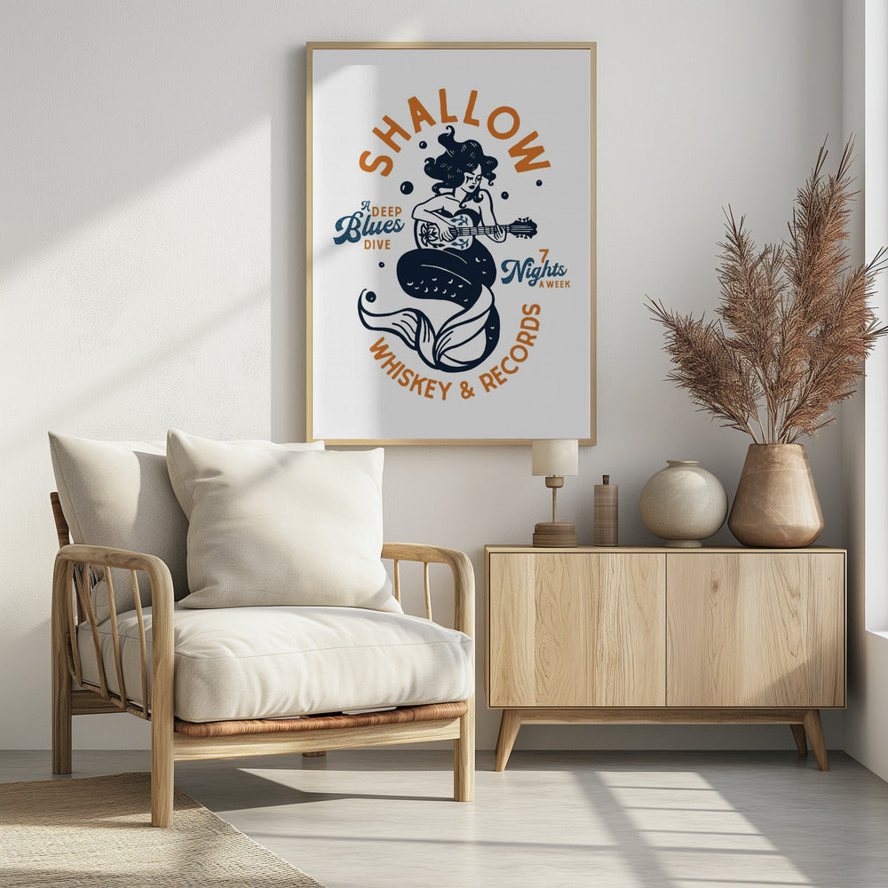Shallow Whiskey &amp; Records Dive Bar Music Mermaid | Poster