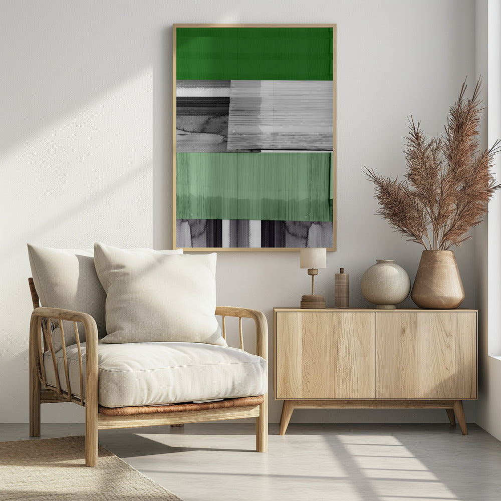 Abstract Black White Green Grey 1 | Poster