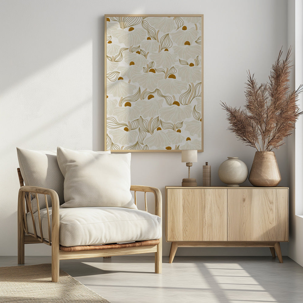 beruhigende Essentials Natürliches Blumenwiesen-Elfenbeinmuster | Poster