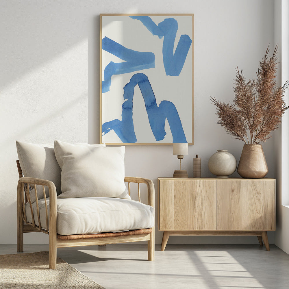 Abstract Blue Brushstrokes Art Print No1 | Poster