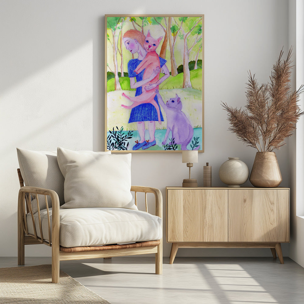 Dame mit der rosa-blauen Katze. | Poster