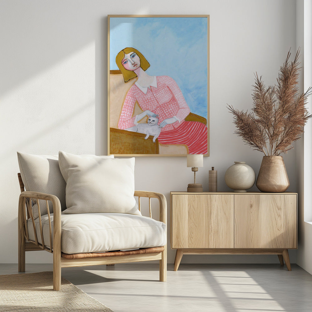 Dame mit weißer Katze | Poster