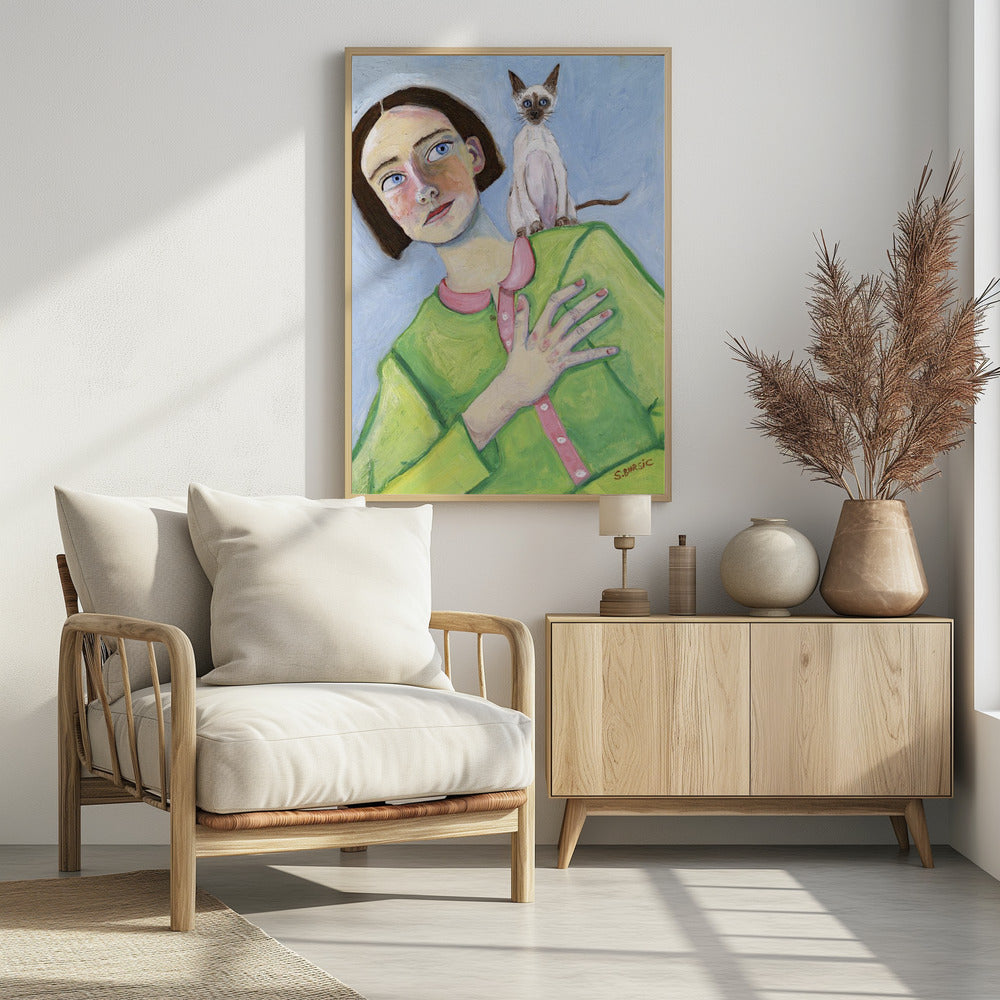 Mädchen mit Katze auf der Schulter | Poster