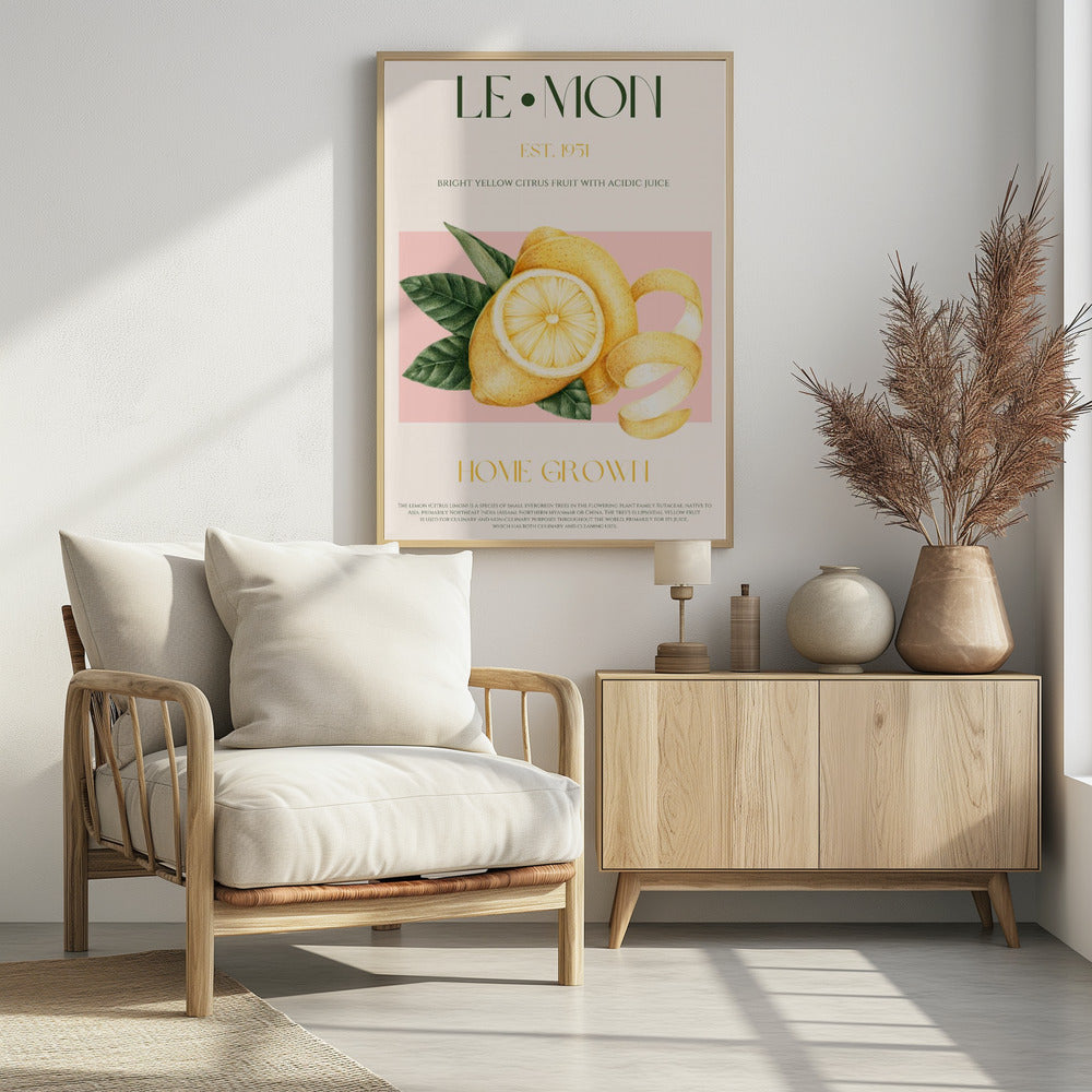 Zitronenscheiben im Vintage-Stil mit Blättern | Poster