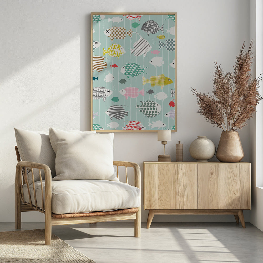 Frischer Fisch auf Minzmuster | Poster