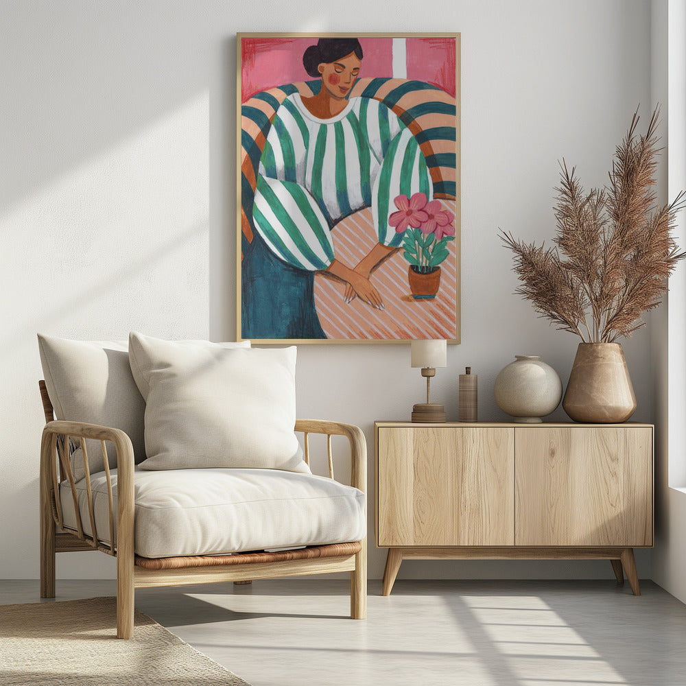 Woman in stripes in thought | Poster