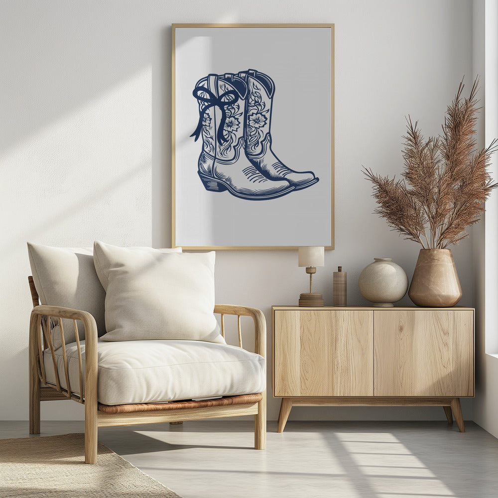 Marineblaue Cowgirlstiefel mit Schleife | Poster