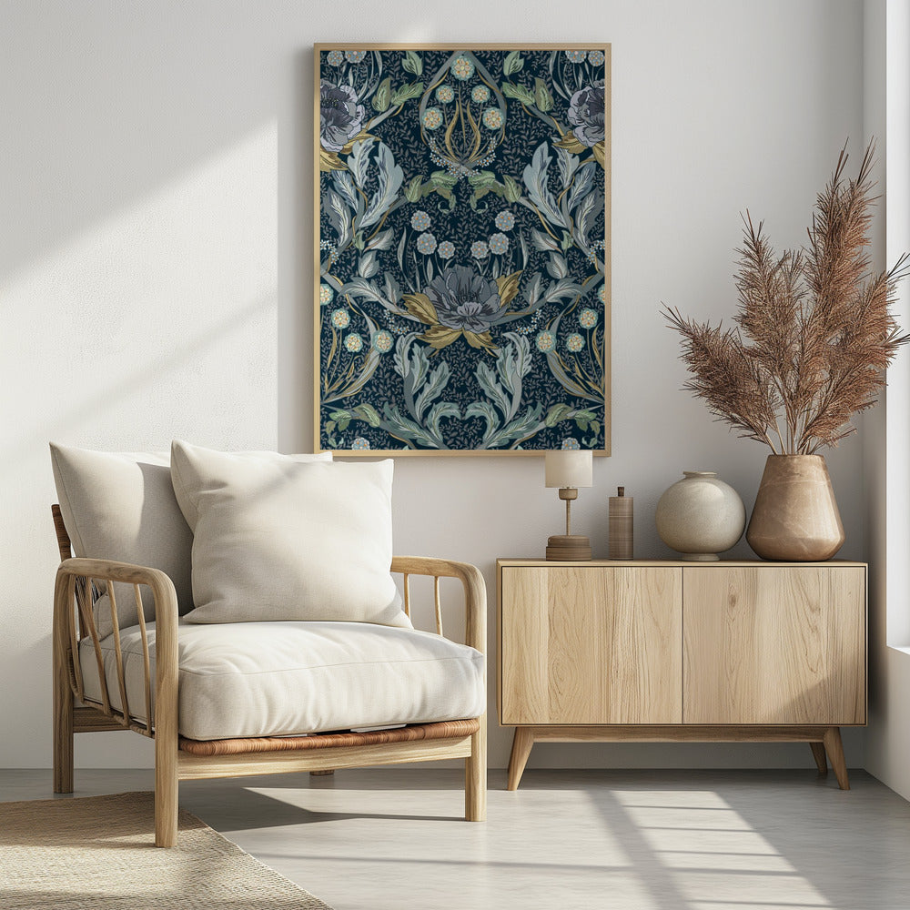 Floral Heritage Morris Mondschein blaues Muster | Poster