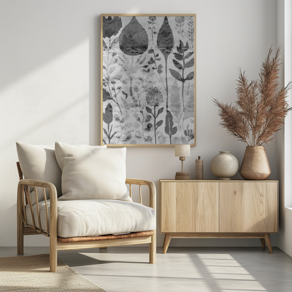 Floral Silhouettes in Grayscale | Poster