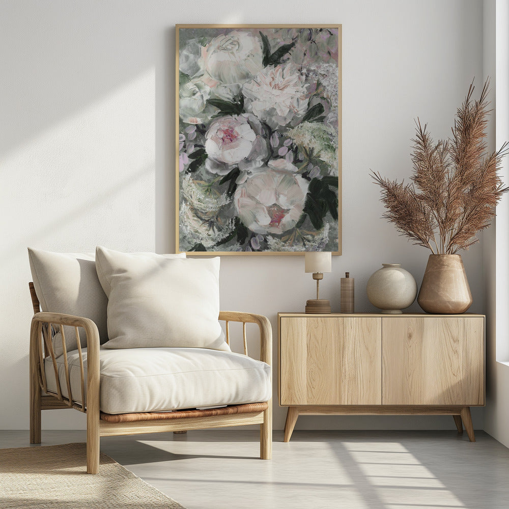 Blumenkomposition mit weißen und rosa Blumen | Poster
