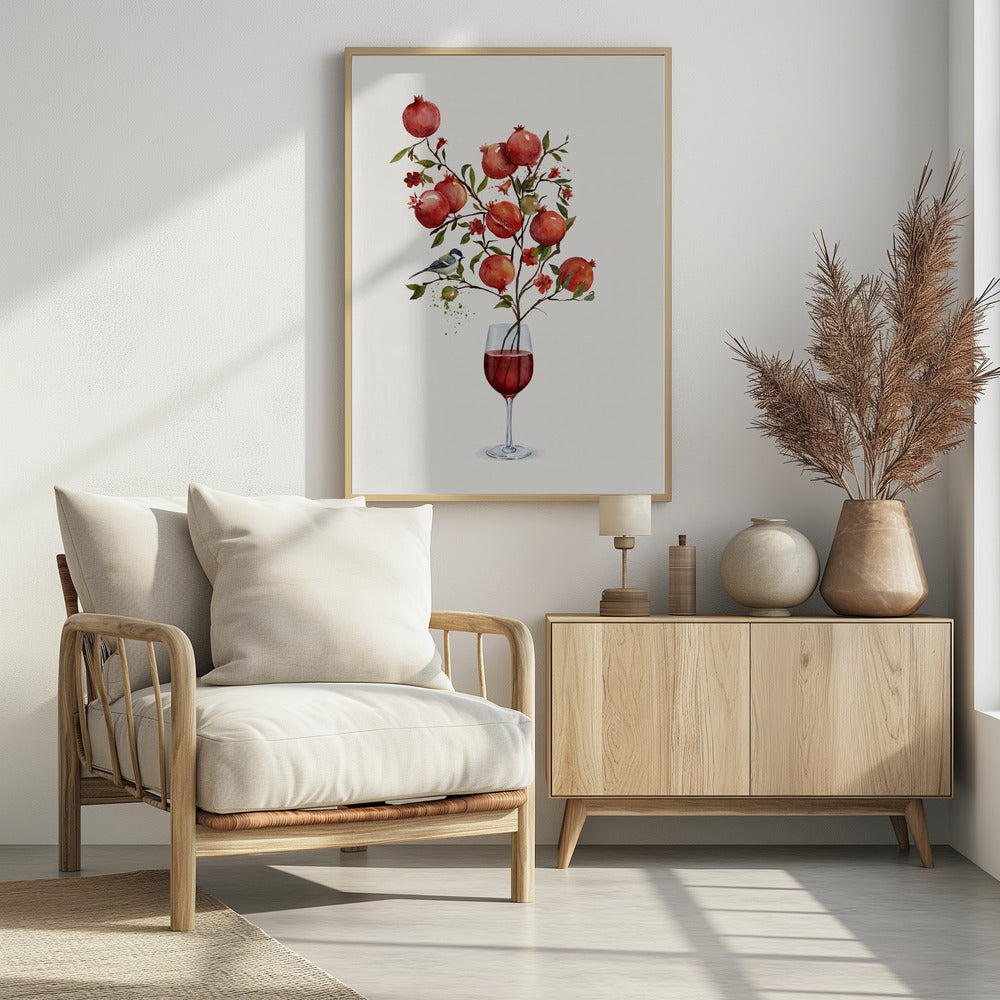 Granatapfel in einem Glas Wein | Poster