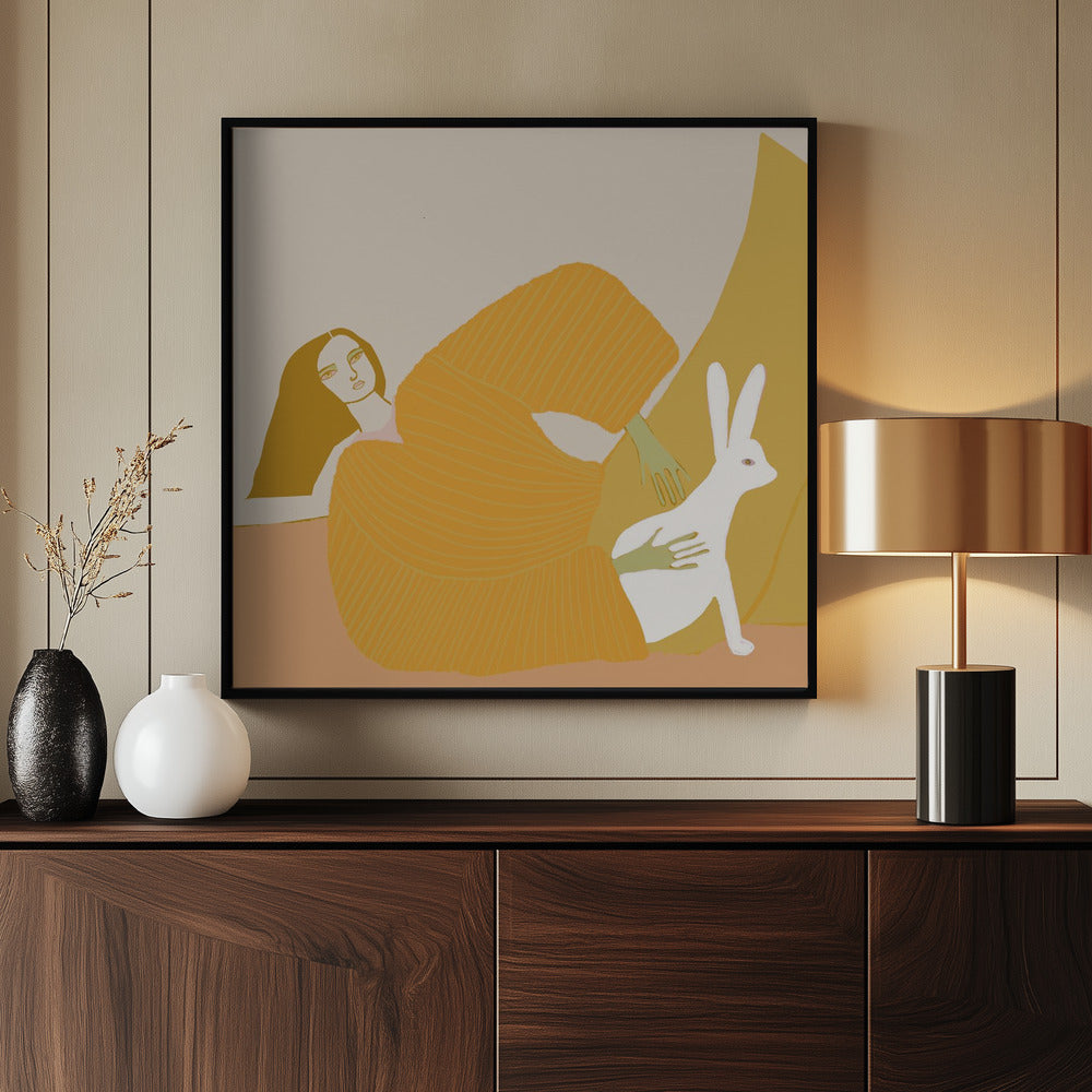GOLD Dame mit Kaninchen | Poster