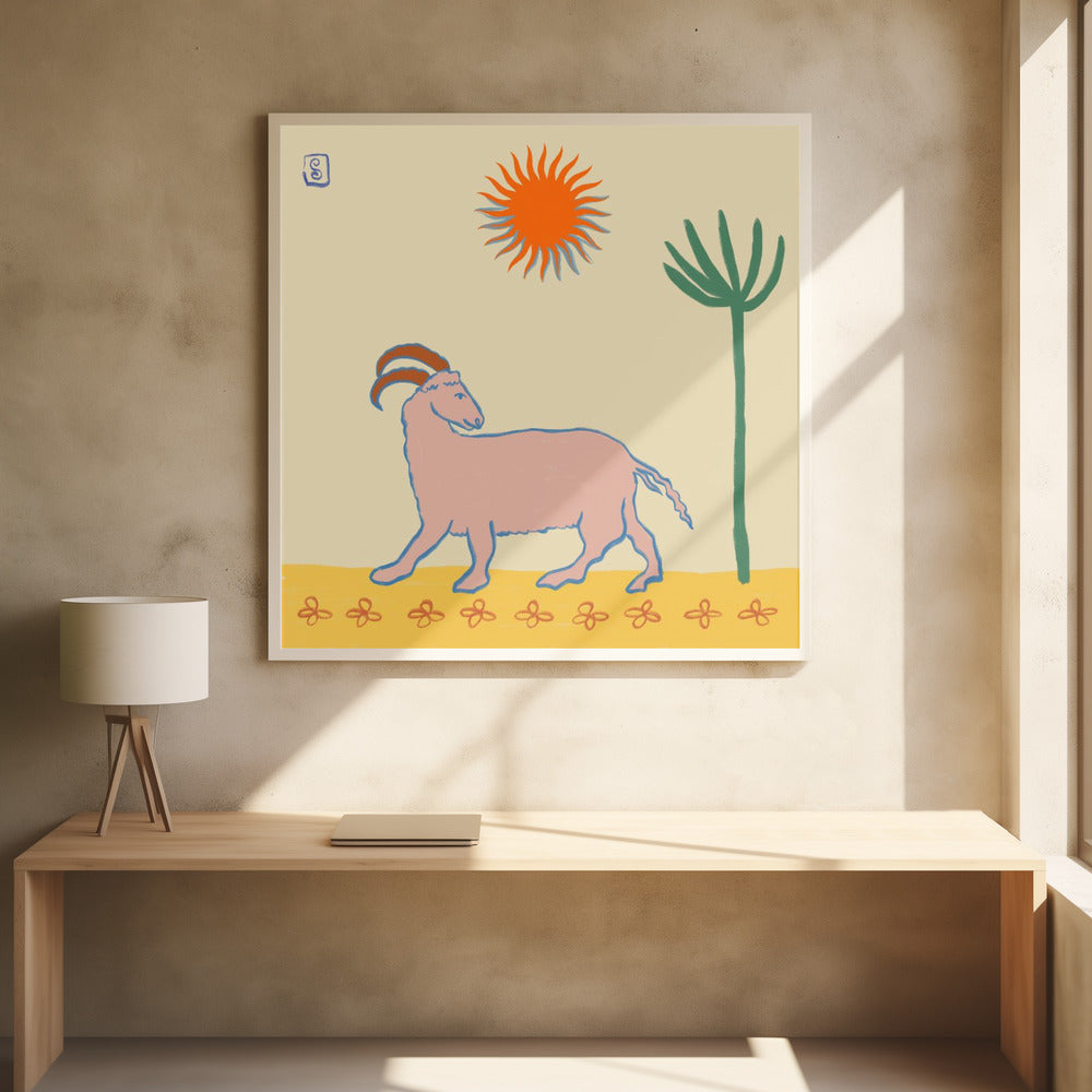 Stilisierte rosa Ziege | Poster