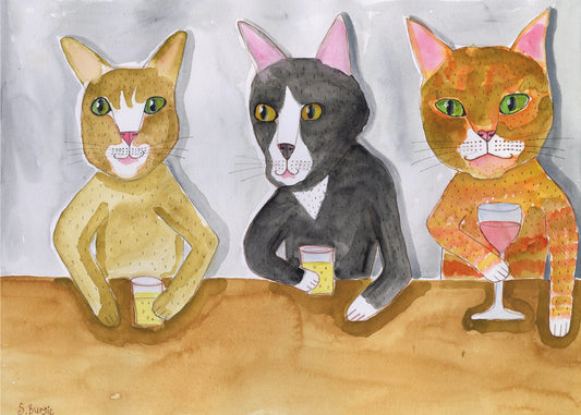 Drei Katzen an der Bar | Leinwand
