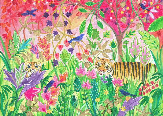 Jungle Painting With Lush Foliage And Exotic Animals | Poster