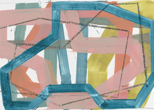 Abstrakte Linien in Blau und Rosa | Kunstdruck auf Leinwand
